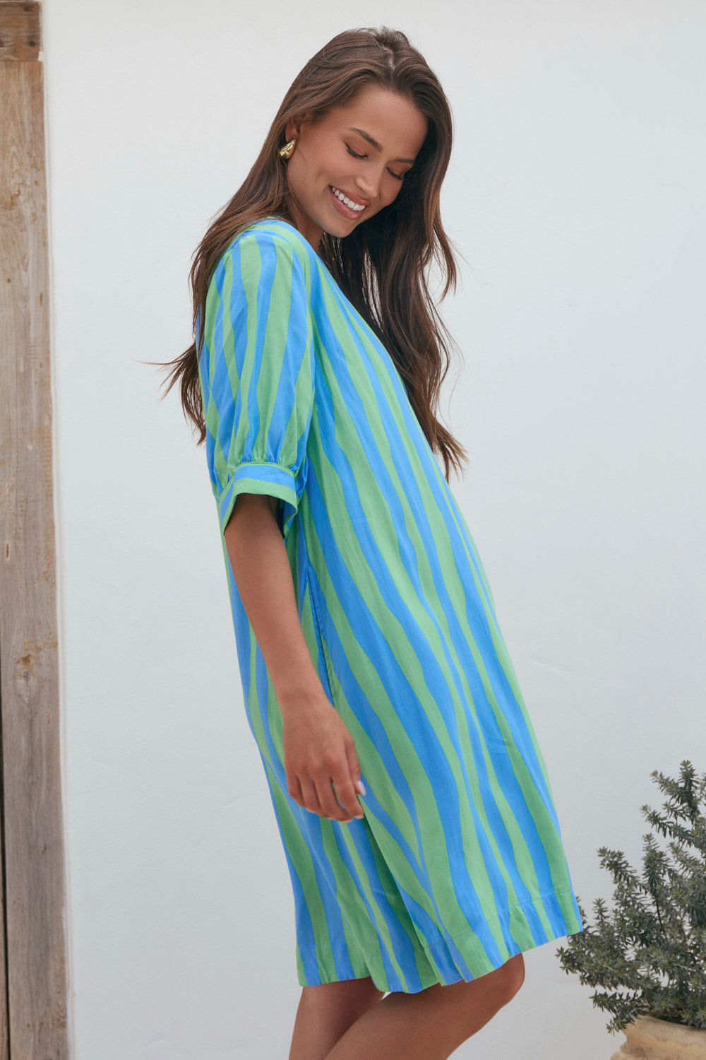 Kora A-Line Puff Sleeve Dress in Tropical Spring