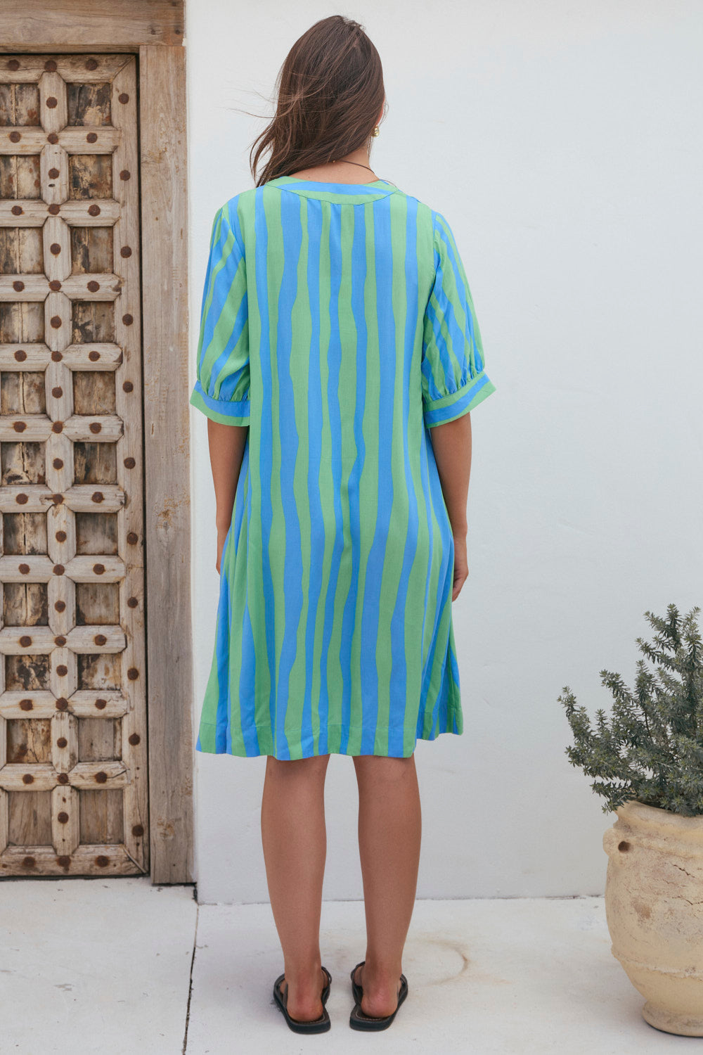 Kora A-Line Puff Sleeve Dress in Tropical Spring