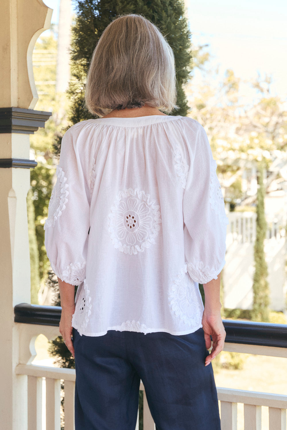 Bethan Scoop Neck Blouse in White Manali