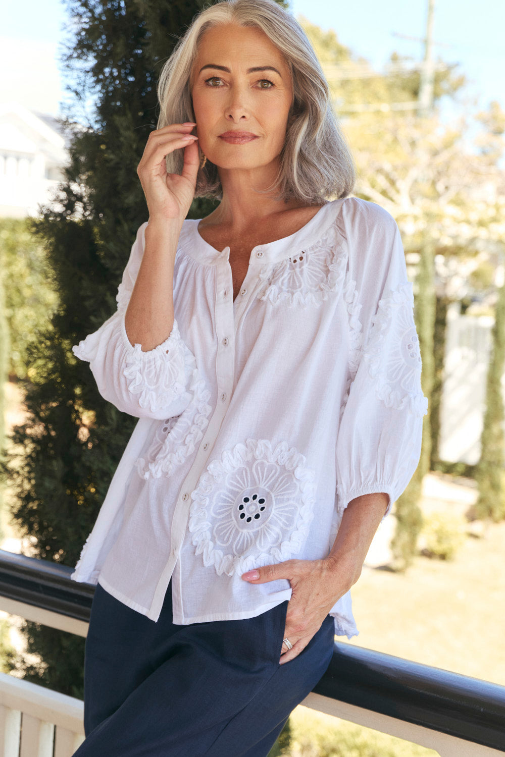 Bethan Scoop Neck Blouse in White Manali