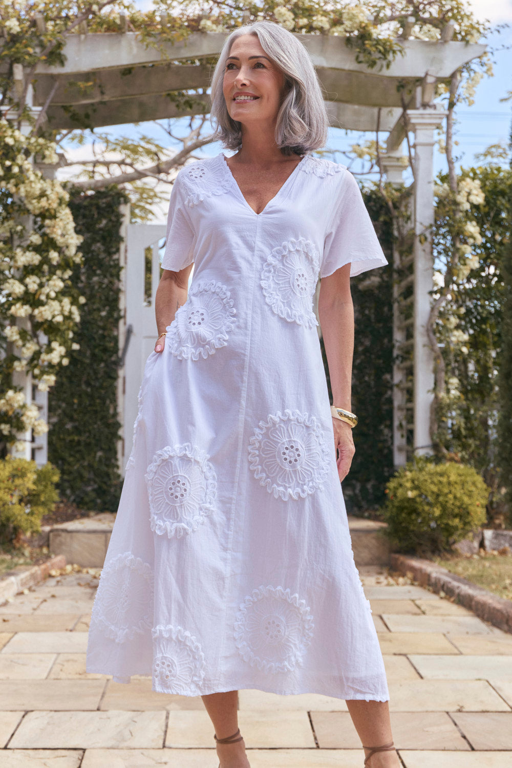 Tatum Flutter Sleeve Dress in White Manali