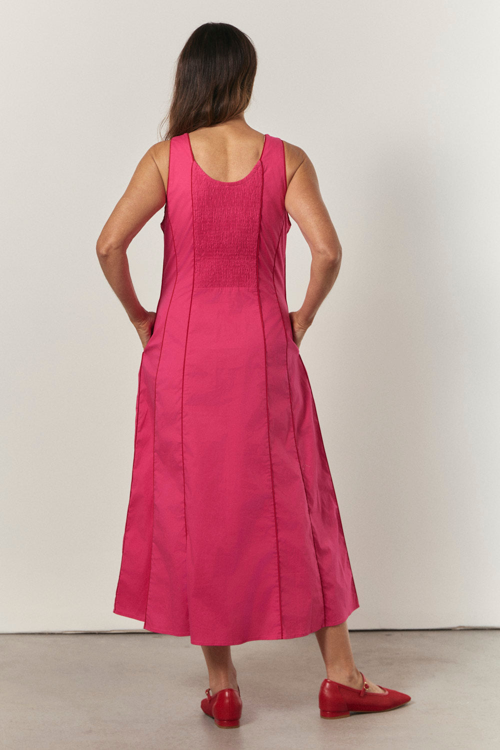 Eva Panelled Dress in Pink Outline