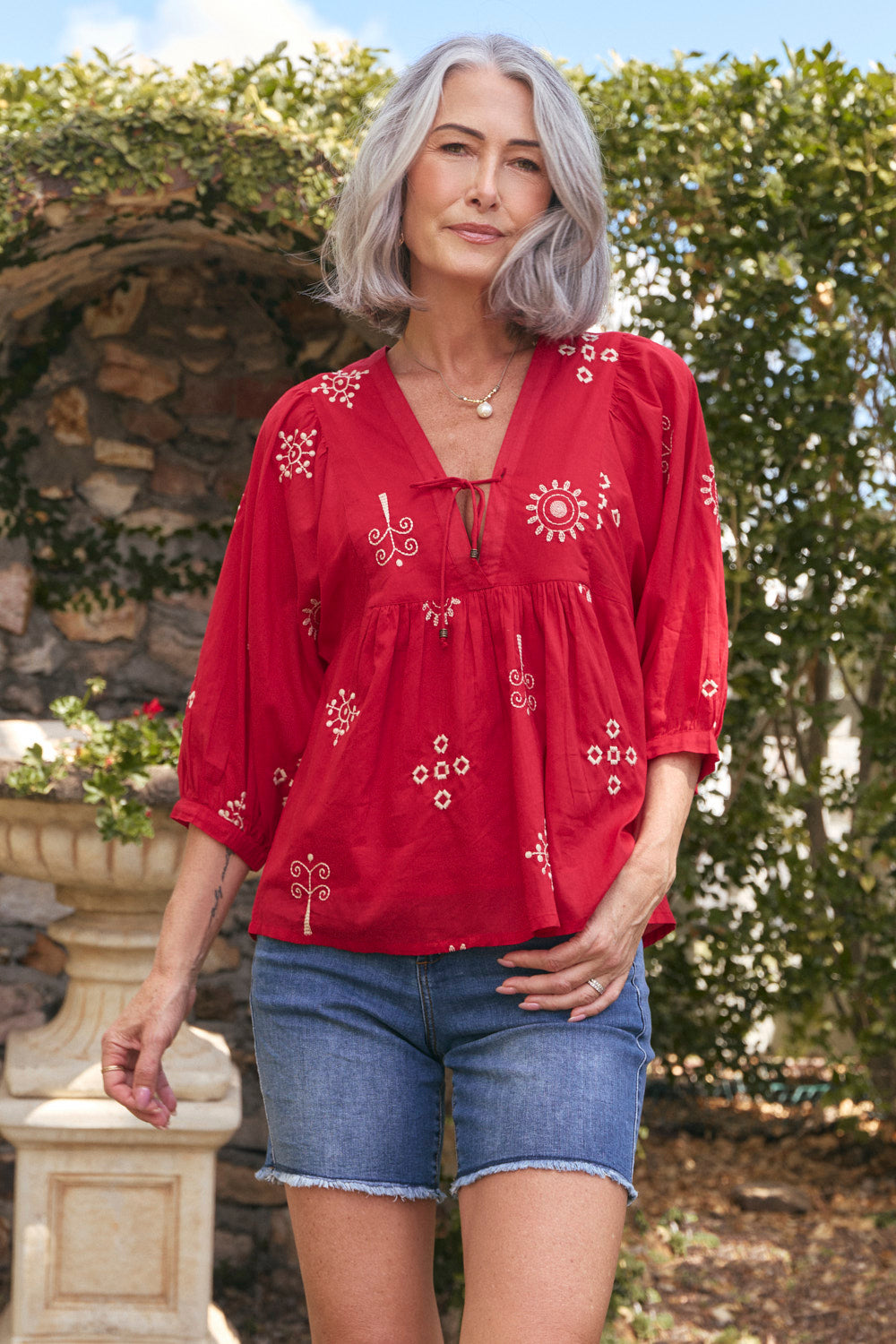 Cairo Boho Blouse in Cardinal