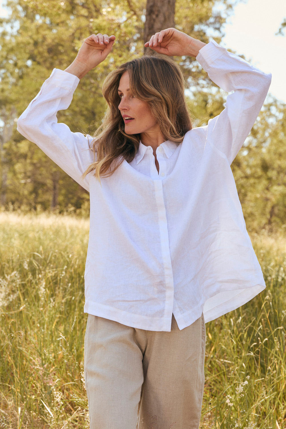 Oversized Linen Boyfriend Shirt in White