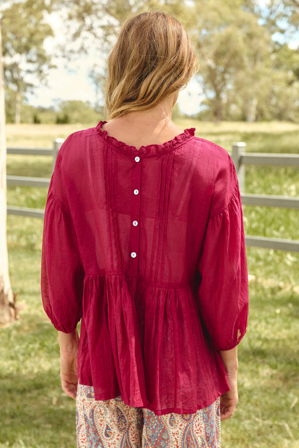 Coco Cotton Silk Blouse in Scarlet
