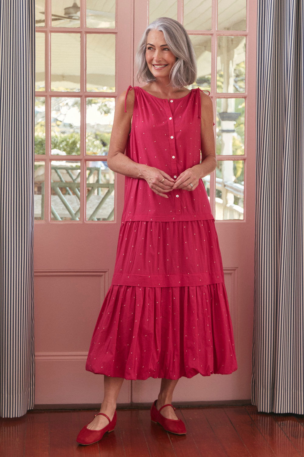 Millie Reversible Bubble Hem Dress in Pink Aurum