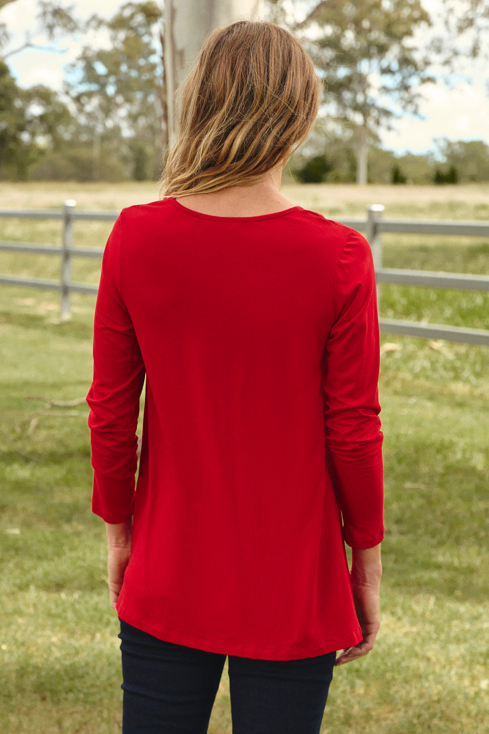 Long Sleeve Swing Tee in Crimson, Tee - Adrift Clothing