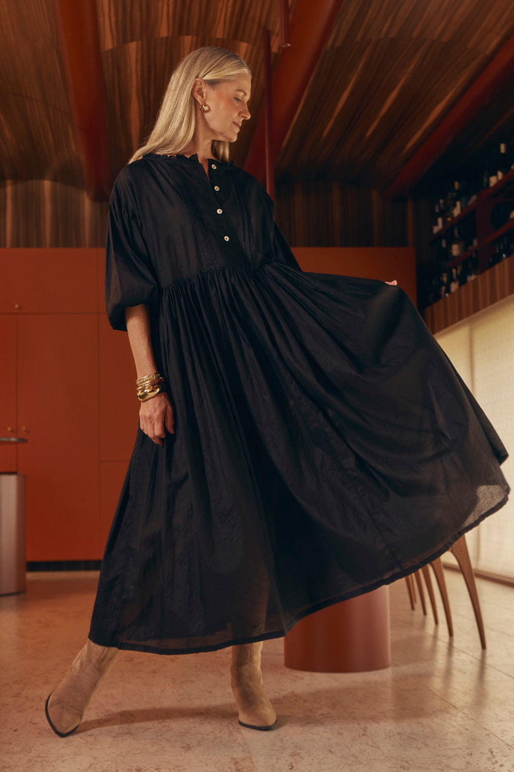 Coco Cotton Silk Dress in Onyx