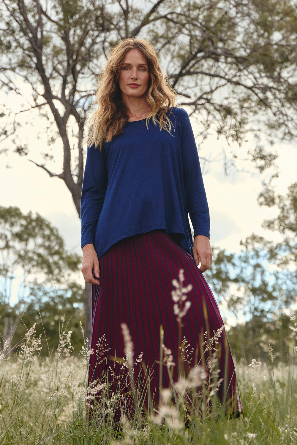 Long Sleeve Swing Tee in Navy, Top - Adrift Clothing