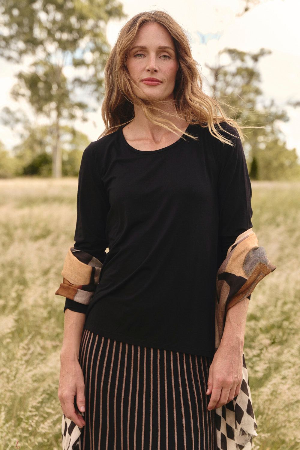 Long Sleeve Swing Tee in Black, Top - Adrift Clothing