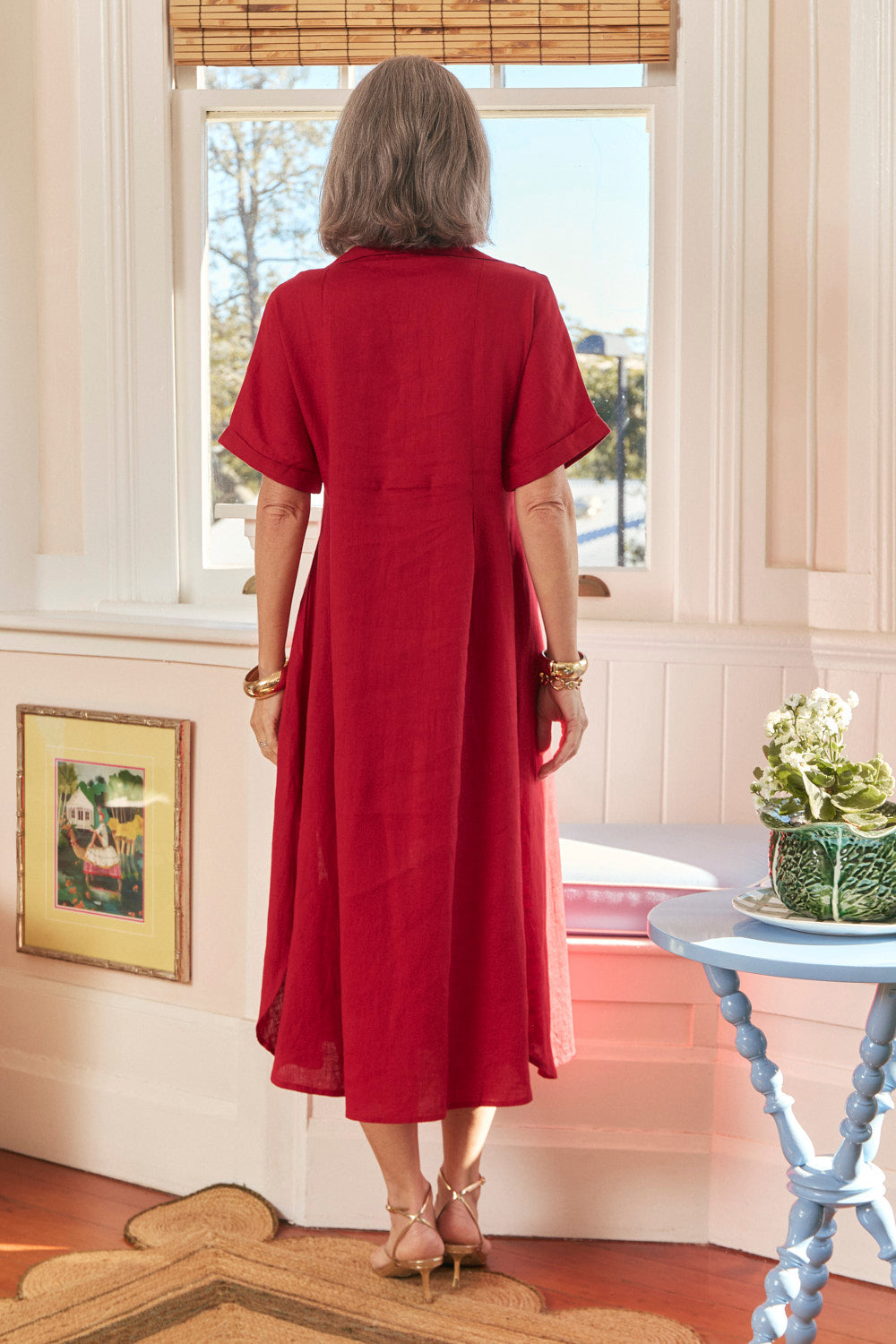 Bridget Linen Pleated Dress in Chilli