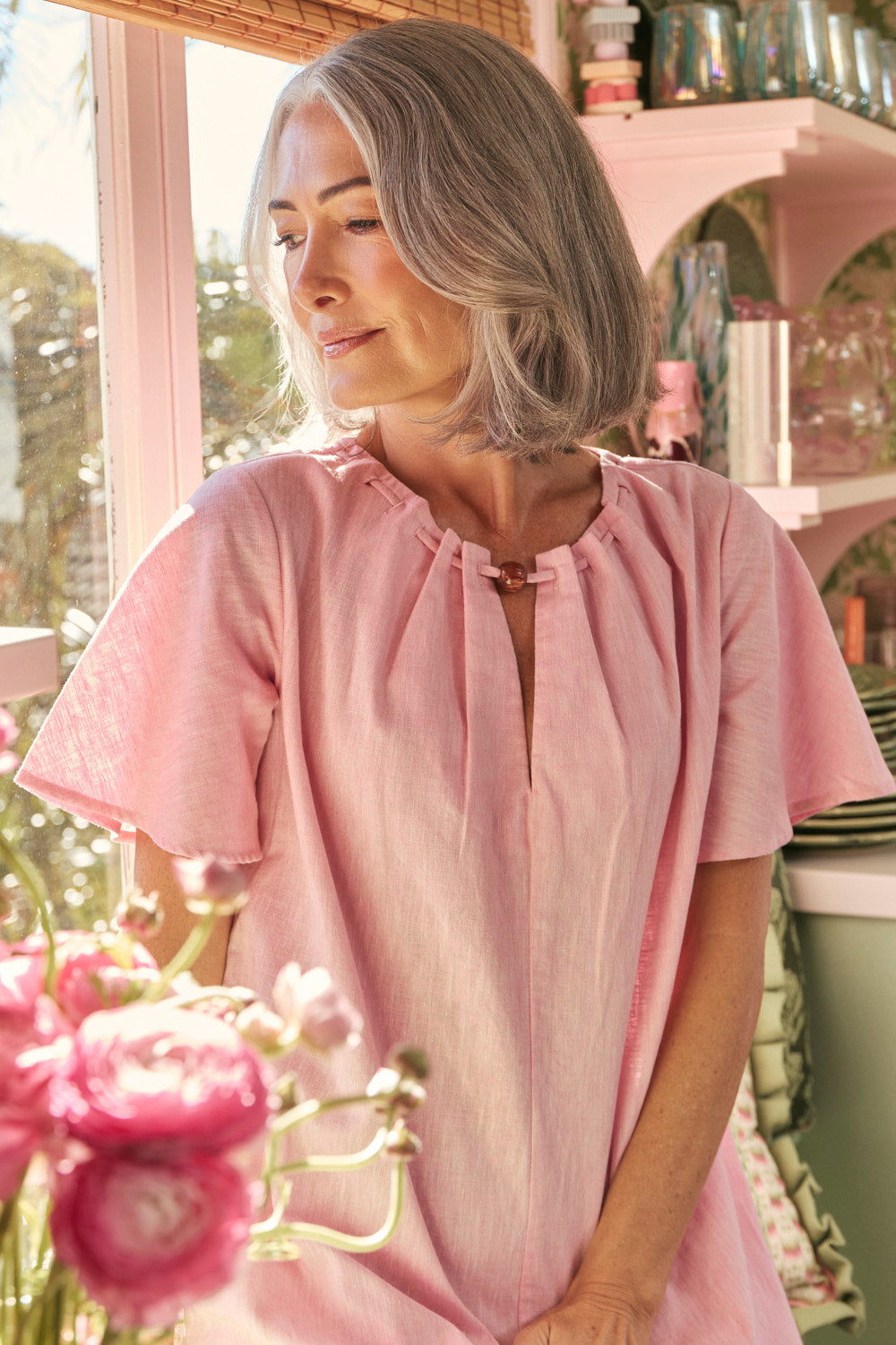 Percy Bead Neck Dress in Petal Pink