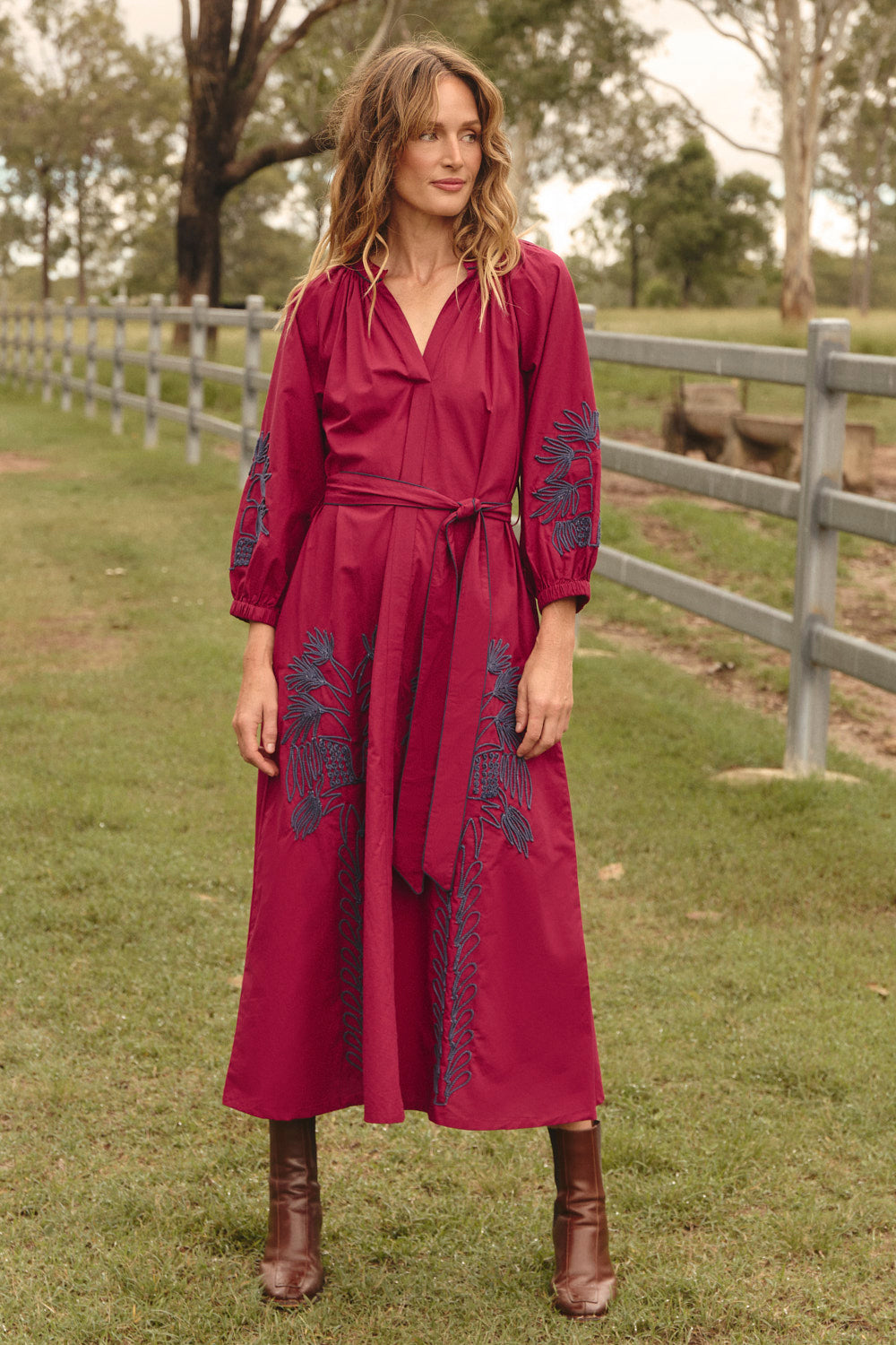 Robin Belted Dress in Inkwell Burgundy