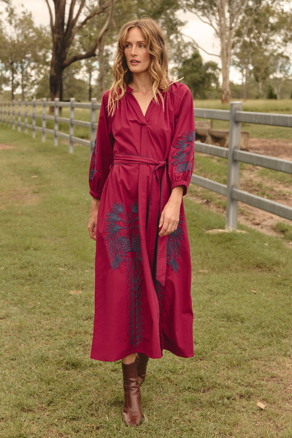 Robin Belted Dress in Inkwell Burgundy