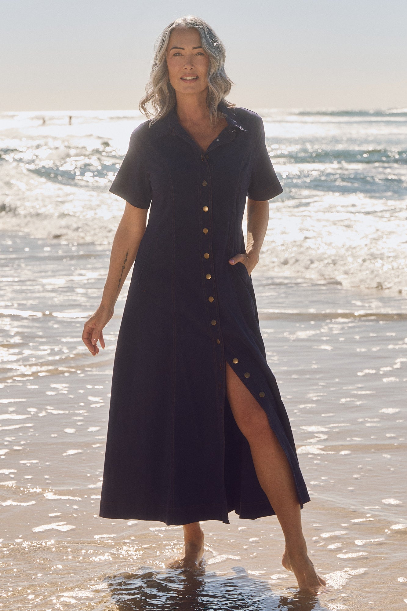 Maya Collared Dress in Navy