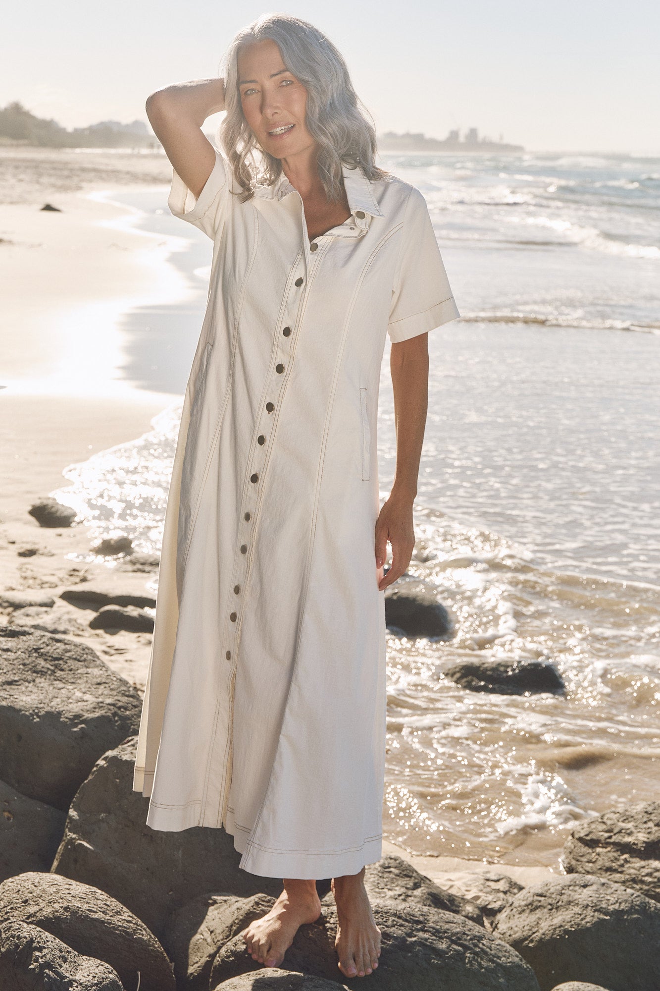 Maya Collared Dress in White