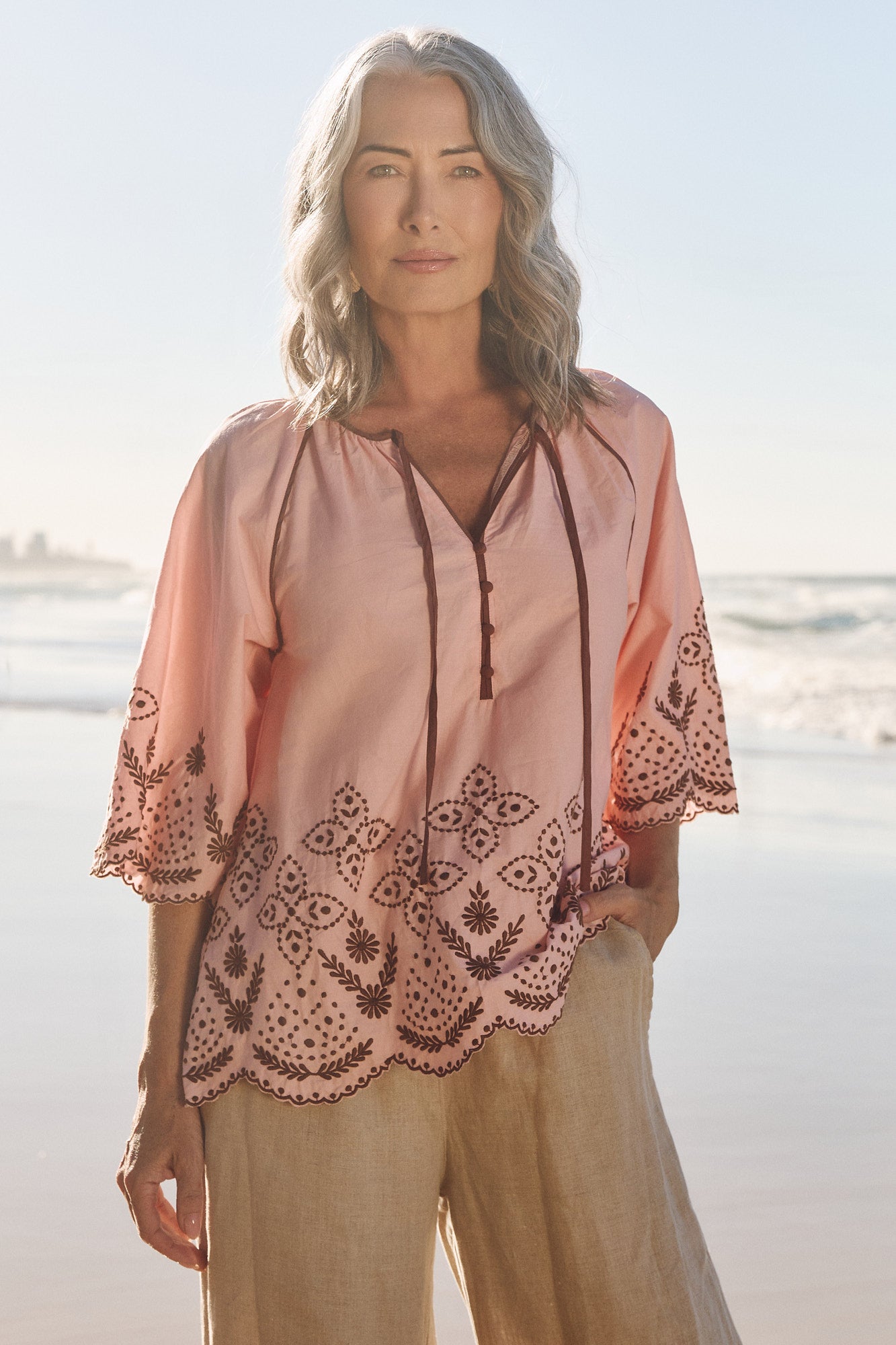 Delilah Embroidered Blouse in Dawn
