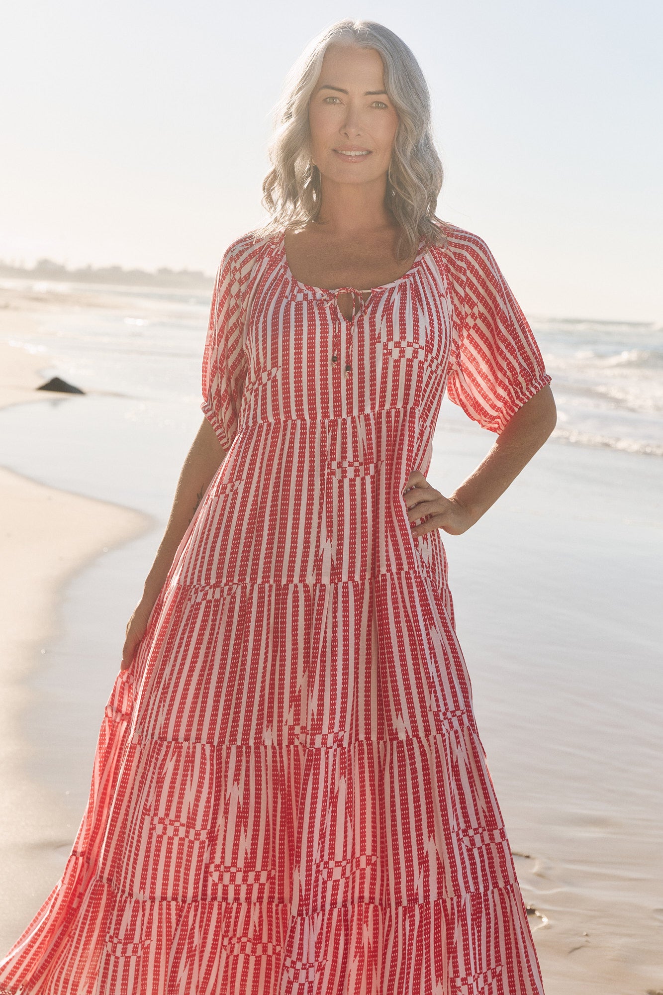 Layla Cotton Silk Tiered Dress in Boat Stripe