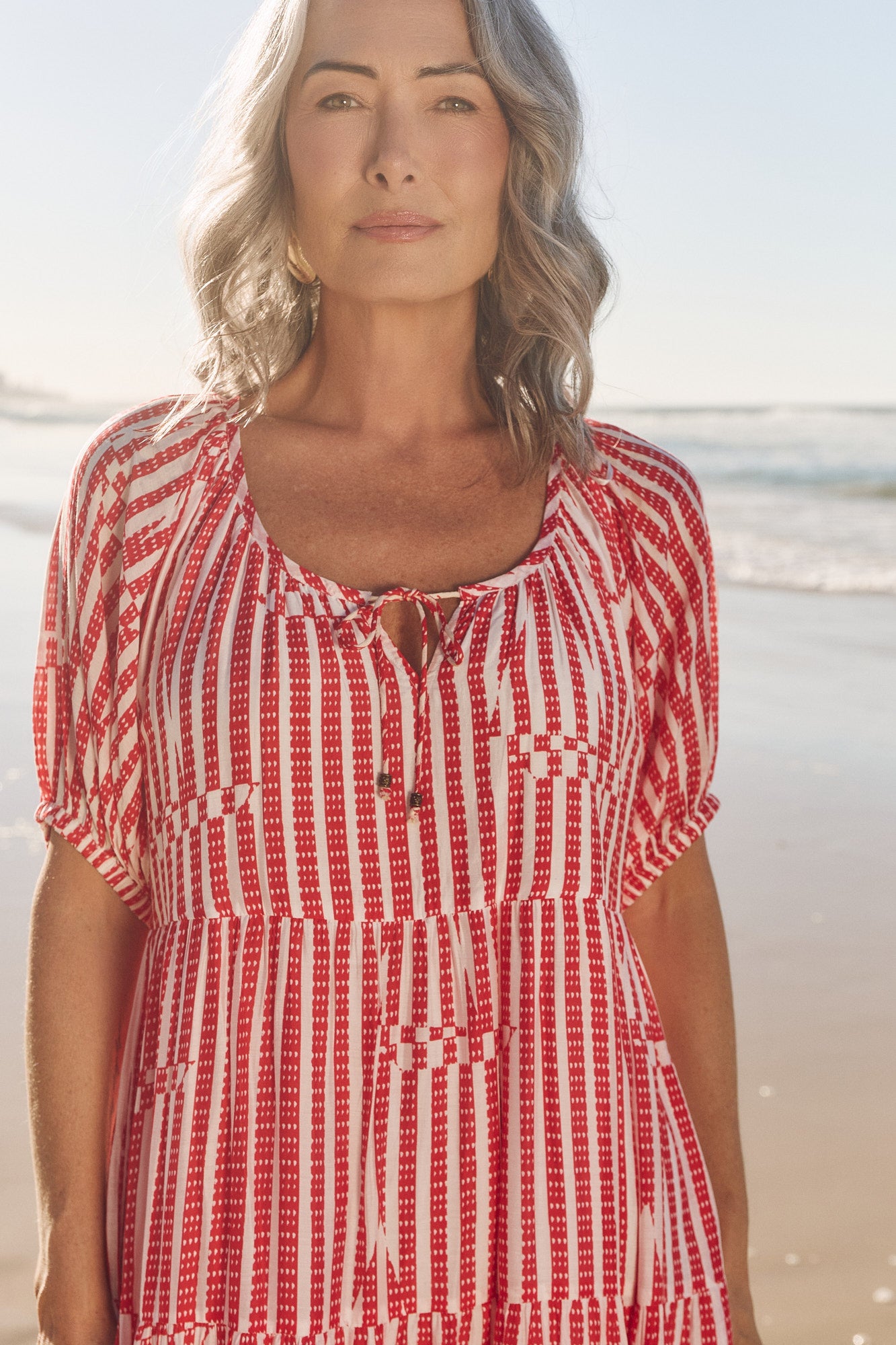 Layla Cotton Silk Tiered Dress in Boat Stripe