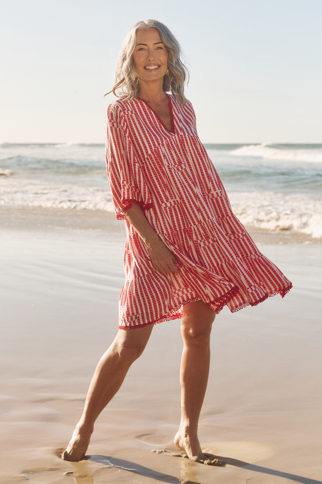 Mable Cotton Silk Short Dress in Boat Stripe