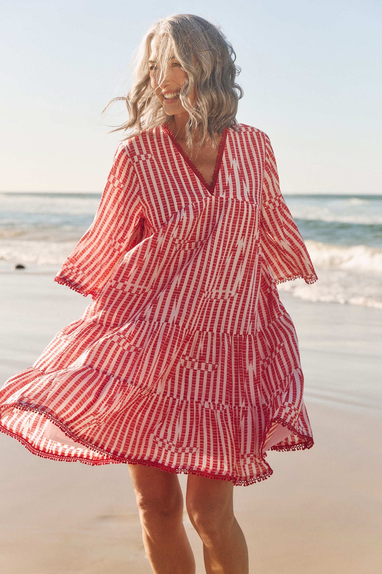 Mable Cotton Silk Short Dress in Boat Stripe