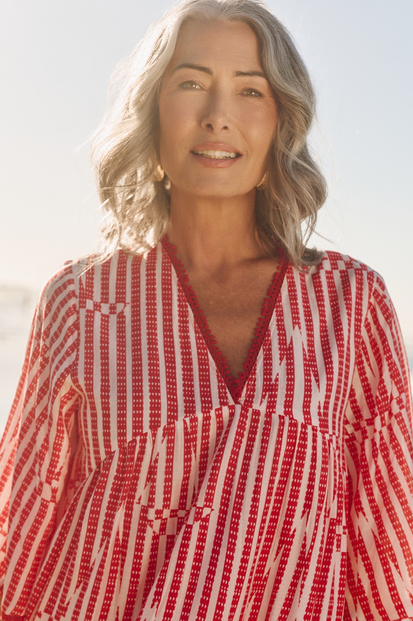 Mable Cotton Silk Short Dress in Boat Stripe