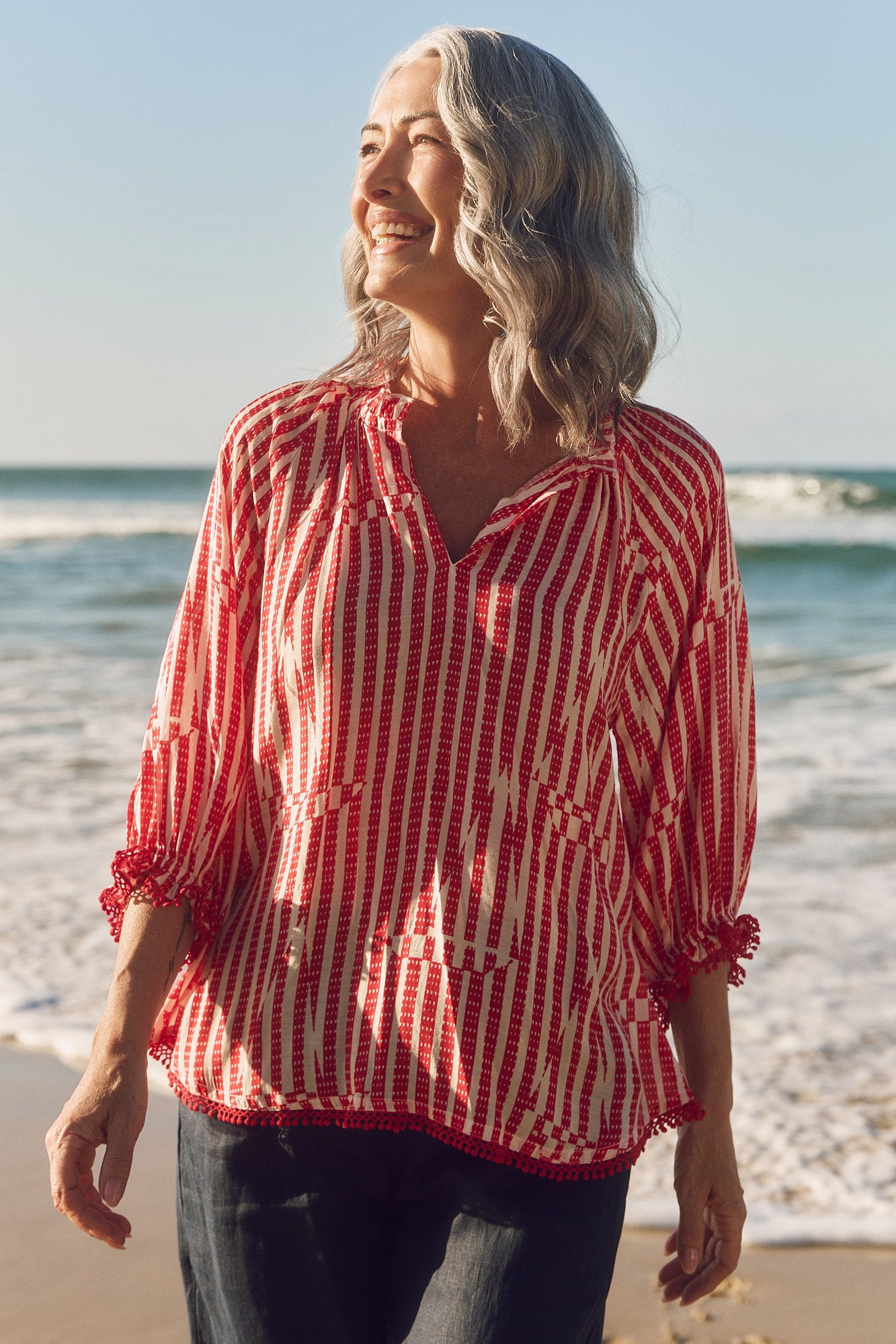 Robin Cotton Silk Blouse in Boat Stripe