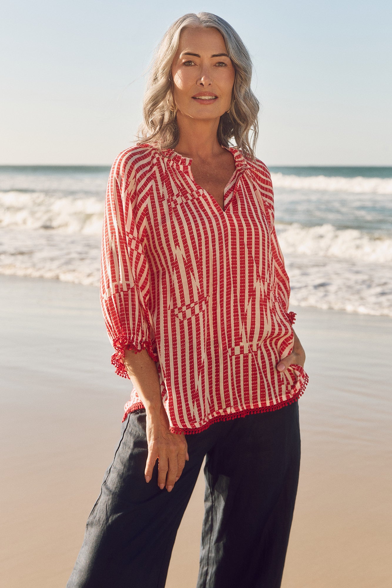 Robin Cotton Silk Blouse in Boat Stripe