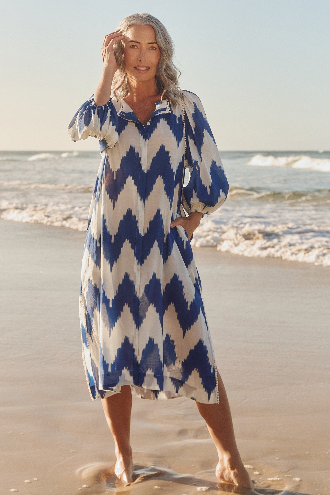 Mandy Tunic Dress in Chevron Blue