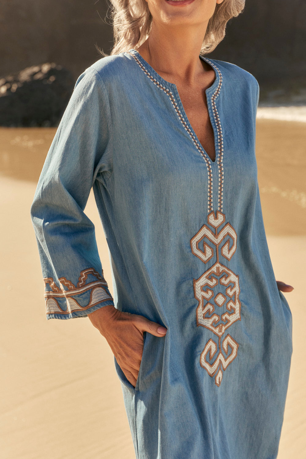 Sofia Chambray Bell Sleeve Dress in Eterna