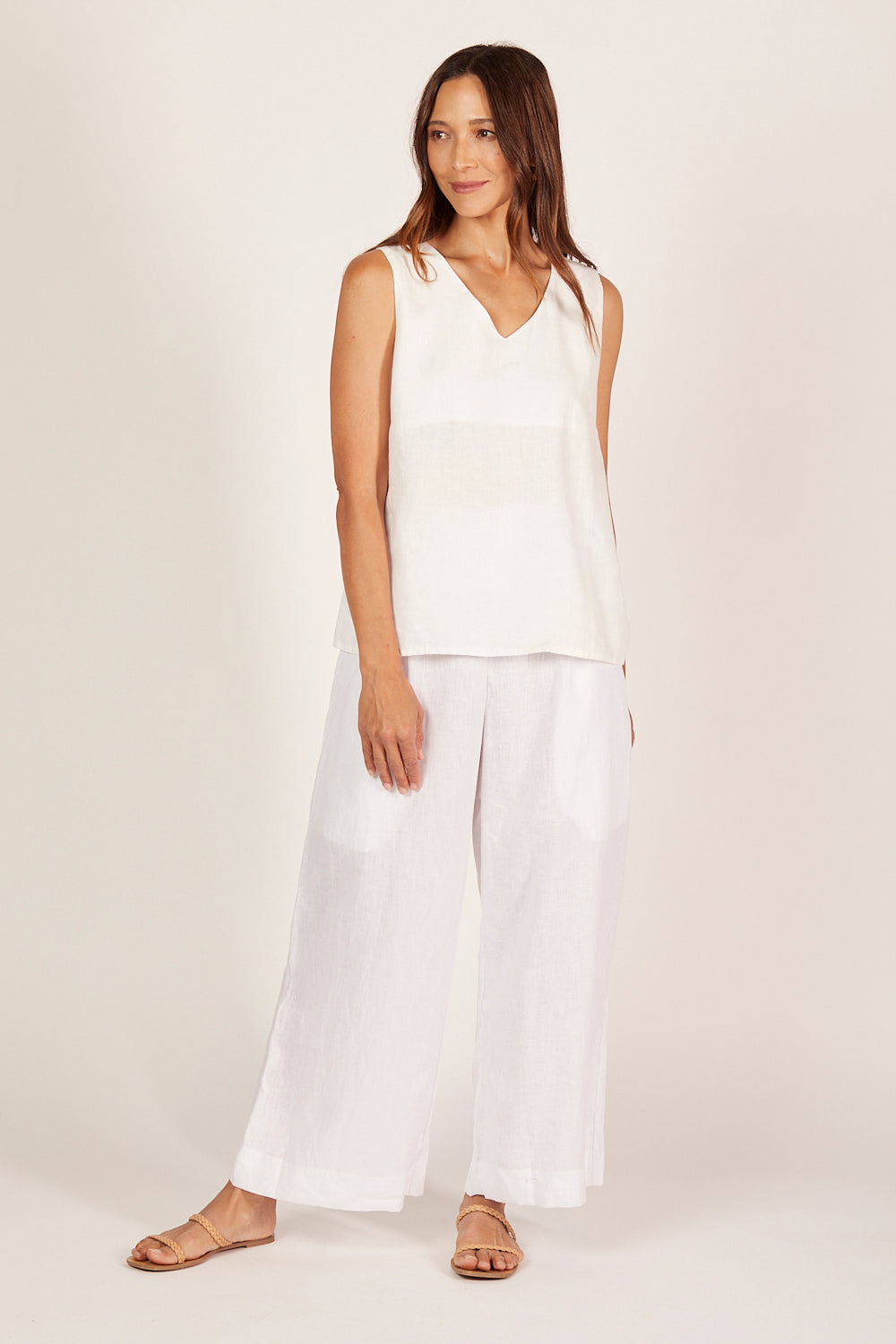 Liliana Linen Wide Leg Pant in White