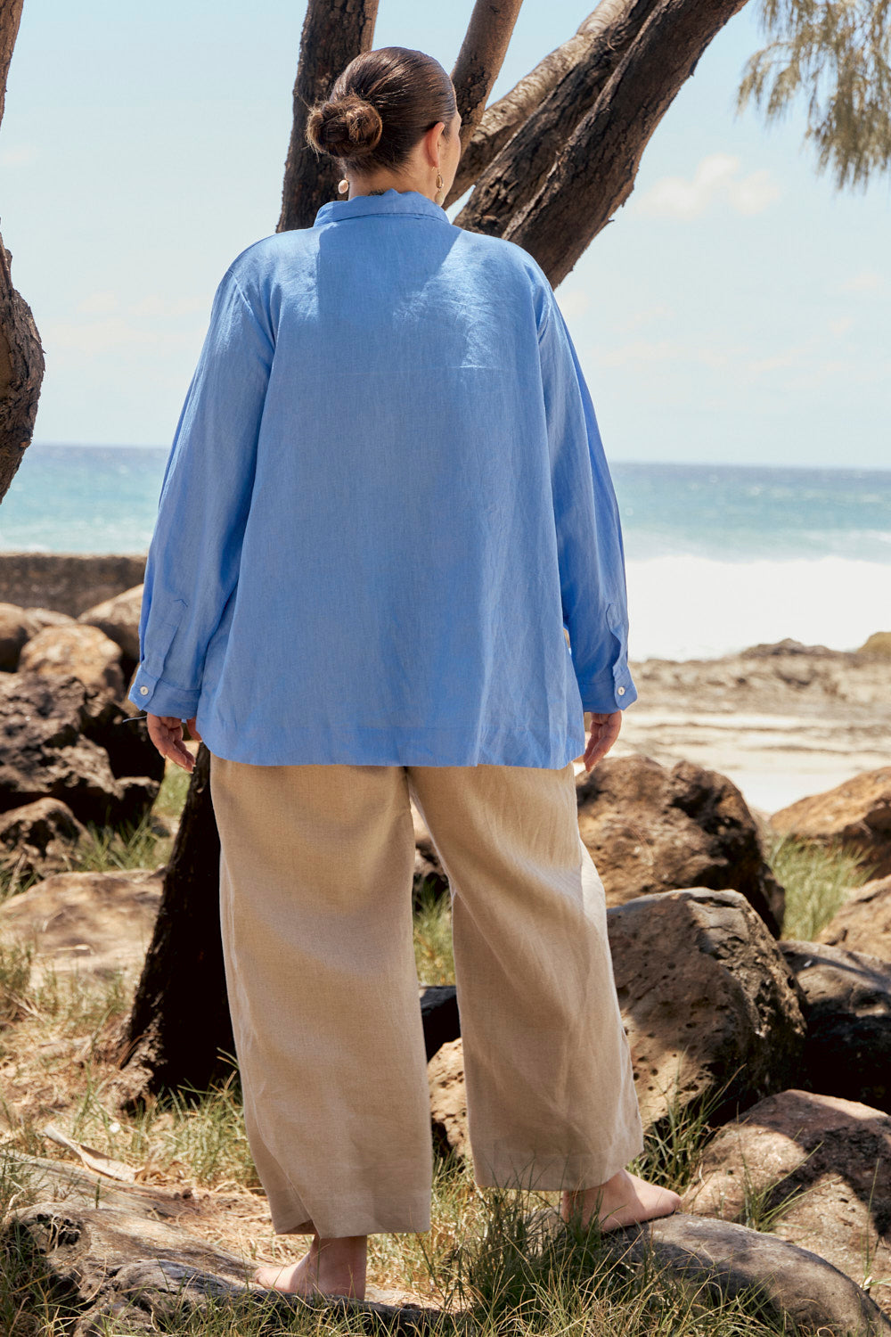 Linen Boyfriend Shirt in Sky Blue