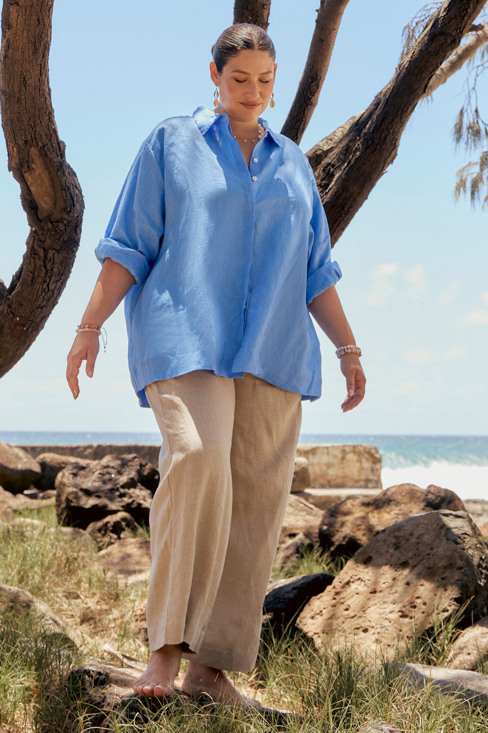 Linen Boyfriend Shirt in Sky Blue