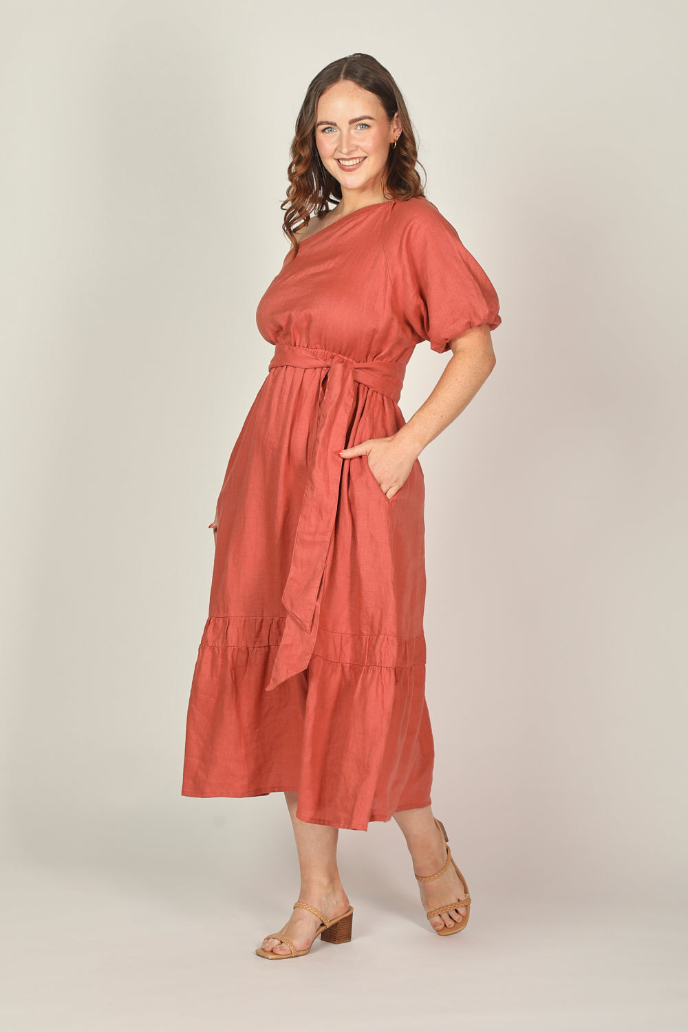 Lou Lou One Shoulder Linen Dress in Desert Rose