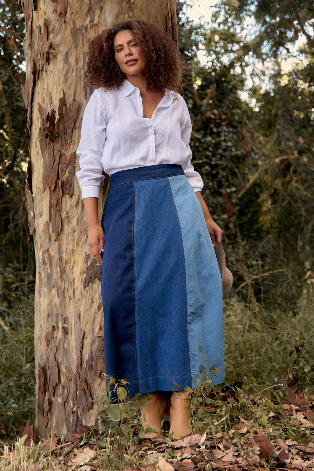 Maddy Denim Maxi Skirt in Patchwork