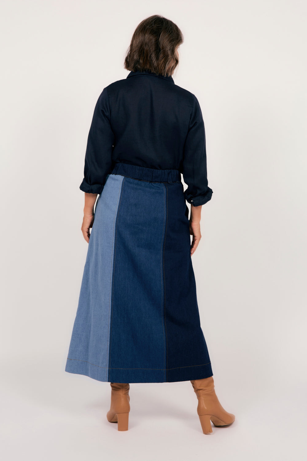 Maddy Denim Maxi Skirt in Patchwork