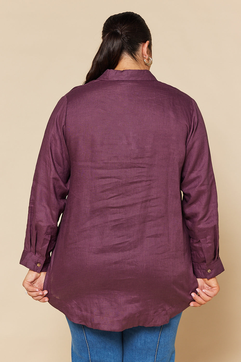 Oversized Linen Boyfriend Shirt in Plum