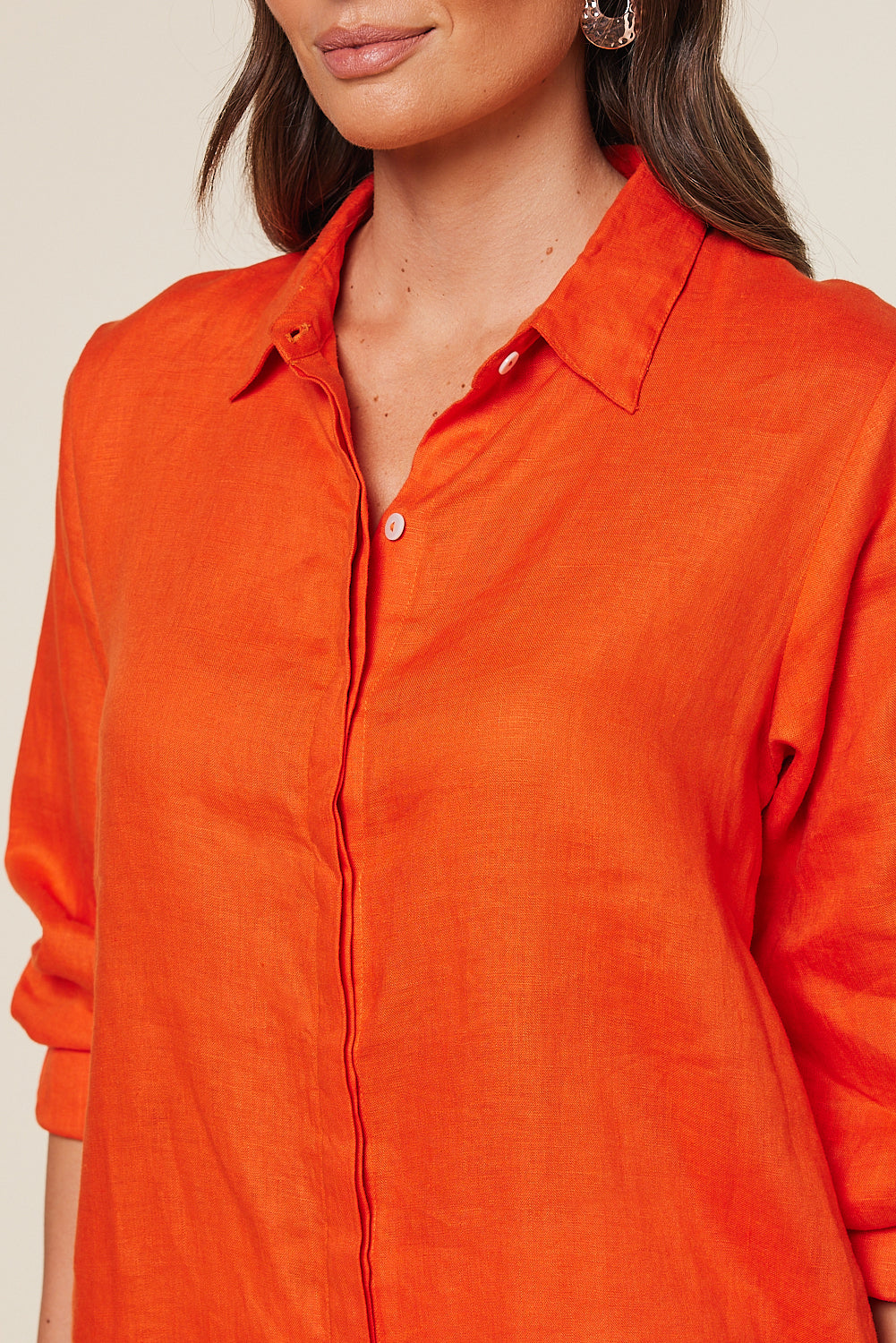 Oversized Linen Boyfriend Shirt in Tangerine