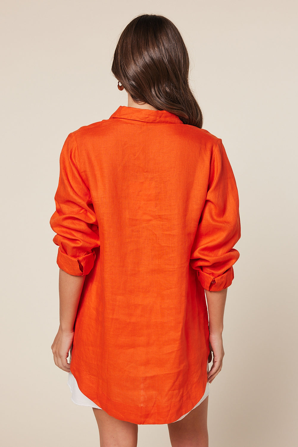 Oversized Linen Boyfriend Shirt in Tangerine