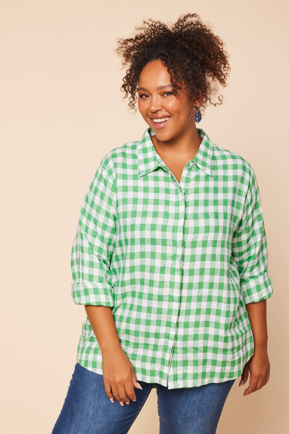 Oversized Linen Boyfriend Shirt in Treviso Green