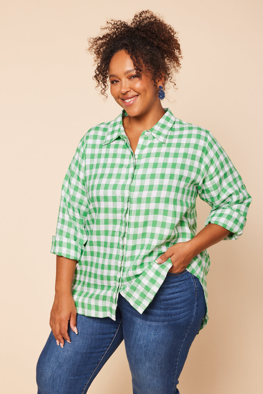 Oversized Linen Boyfriend Shirt in Treviso Green