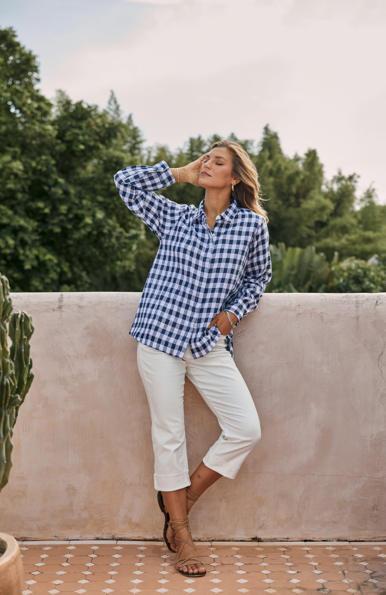 Oversized Linen Boyfriend Shirt in Treviso Navy