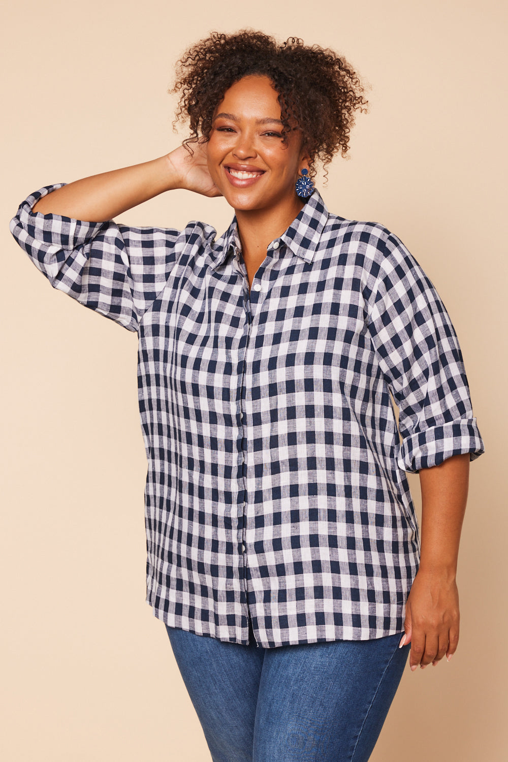 Oversized Linen Boyfriend Shirt in Treviso Navy