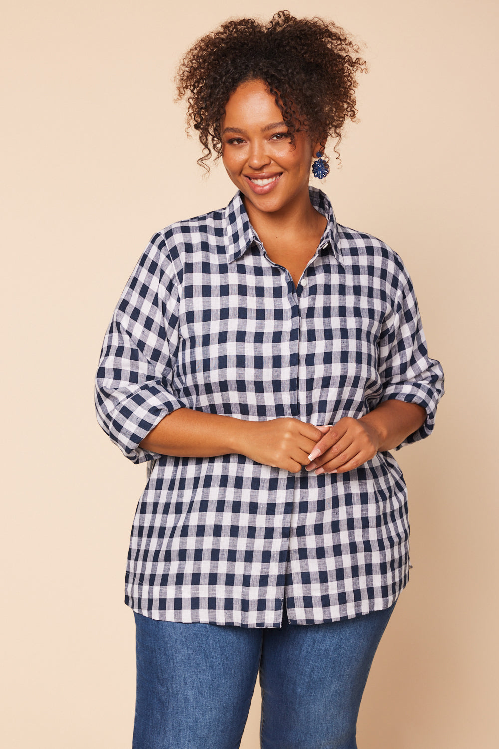 Oversized Linen Boyfriend Shirt in Treviso Navy