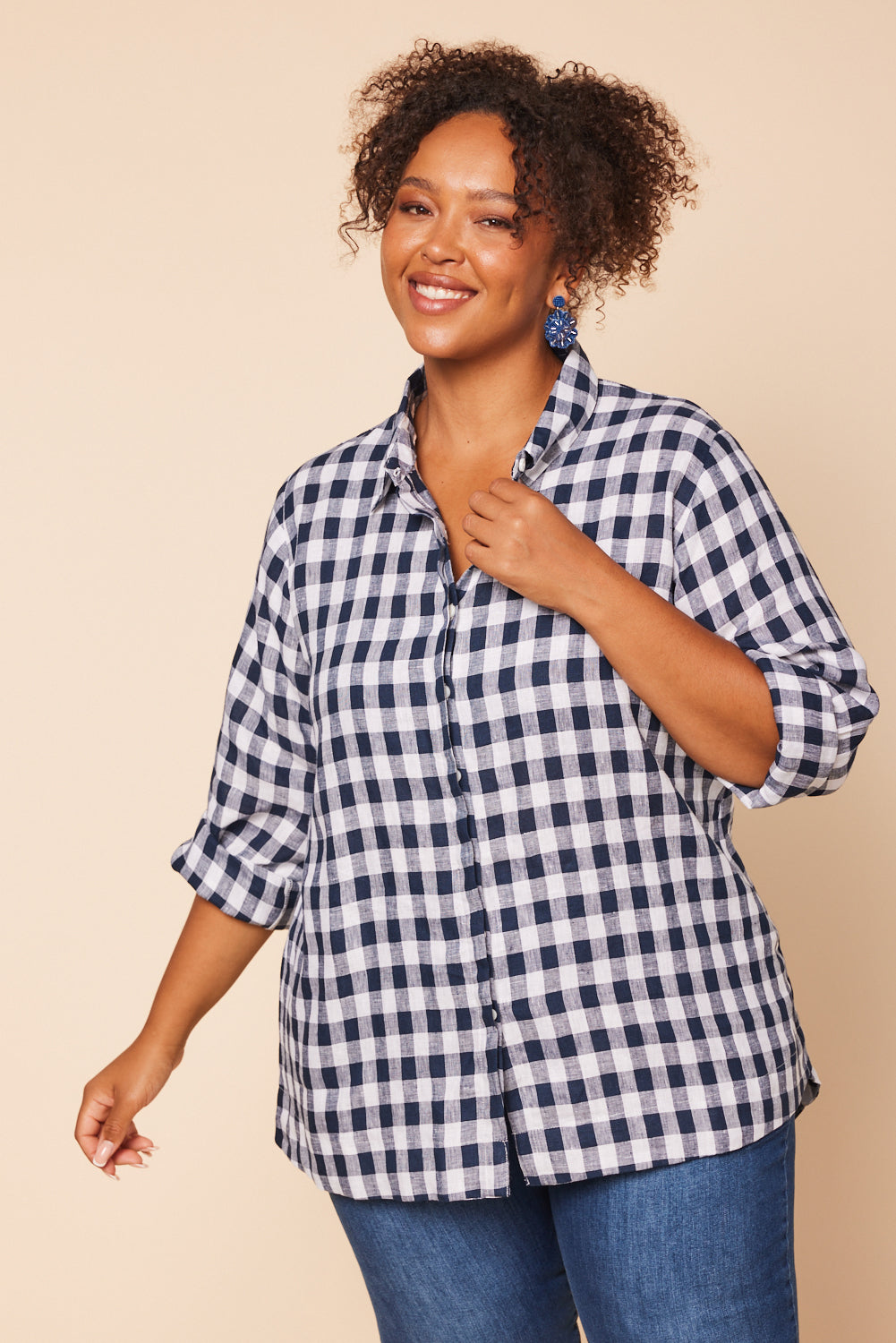 Oversized Linen Boyfriend Shirt in Treviso Navy