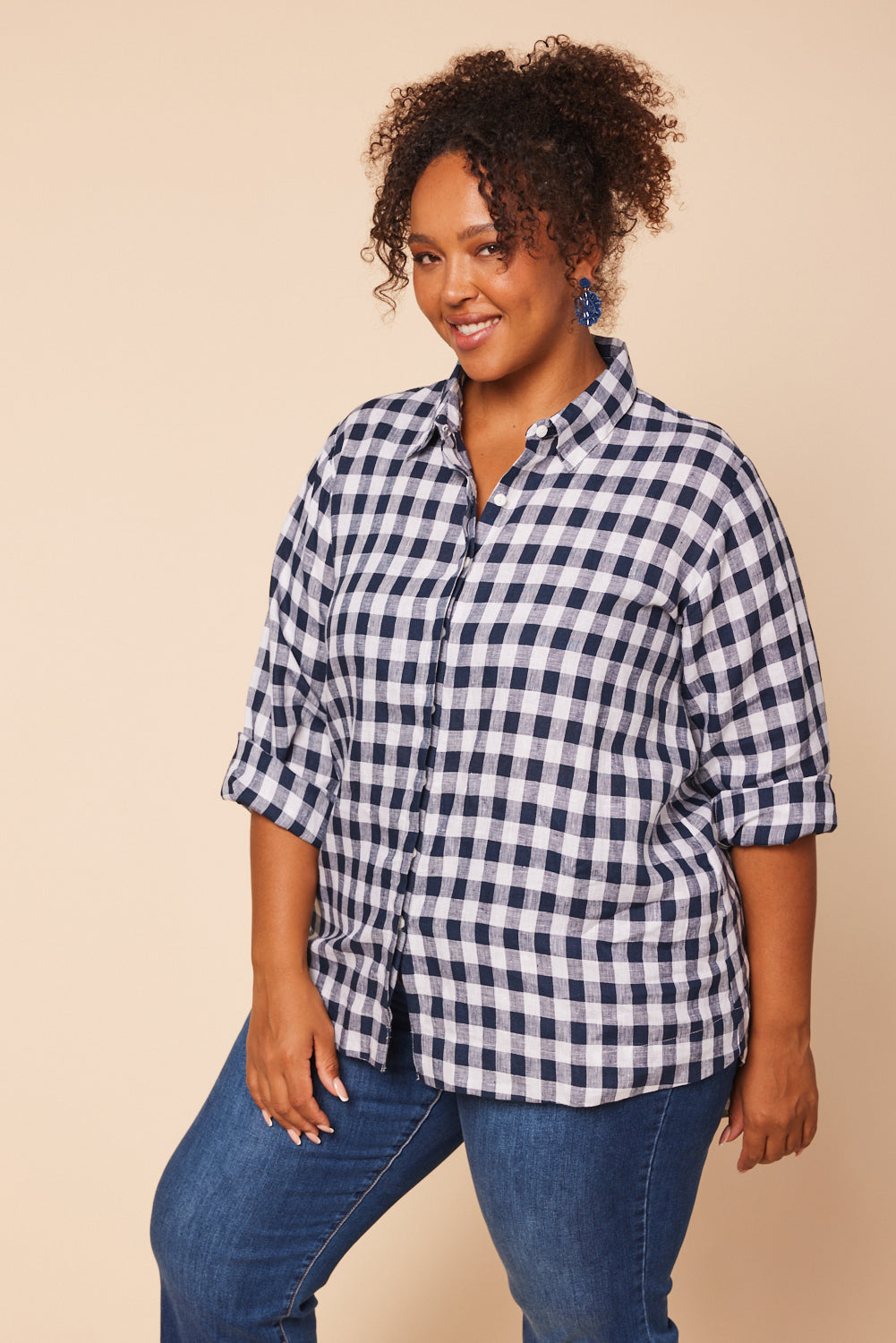 Oversized Linen Boyfriend Shirt in Treviso Navy