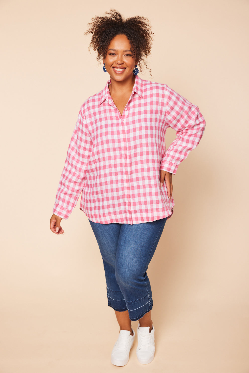 Oversized Linen Boyfriend Shirt in Treviso Pink