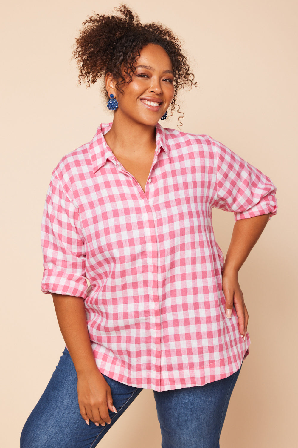 Oversized Linen Boyfriend Shirt in Treviso Pink