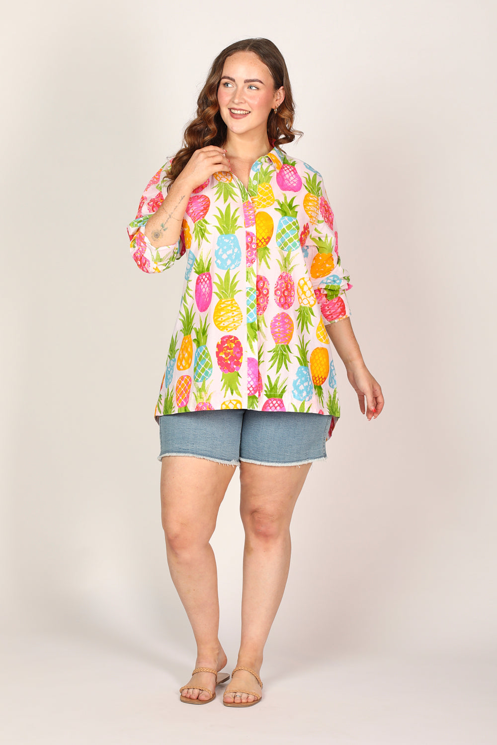 Oversized Boyfriend Shirt in Tropical Sunrise