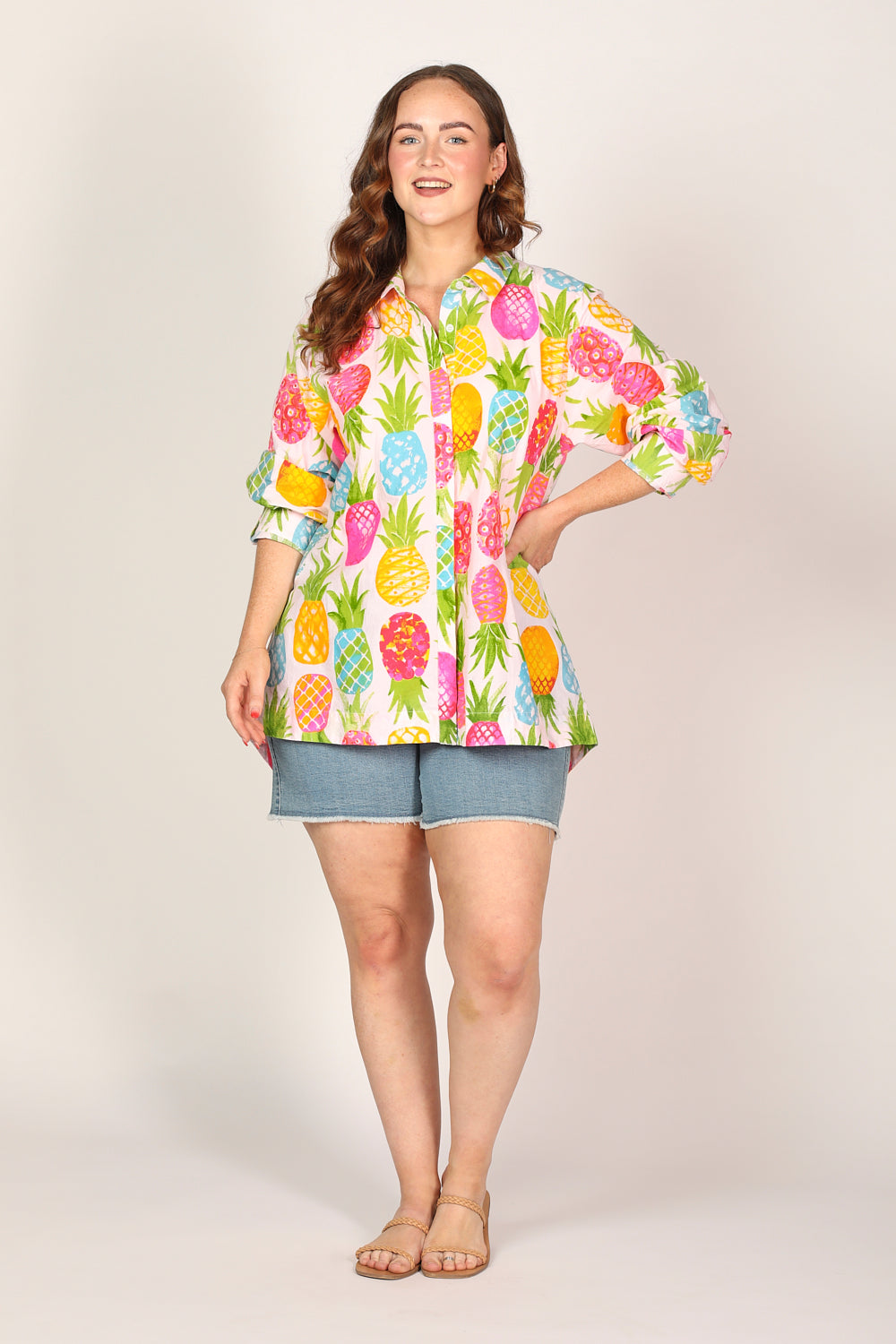 Oversized Boyfriend Shirt in Tropical Sunrise